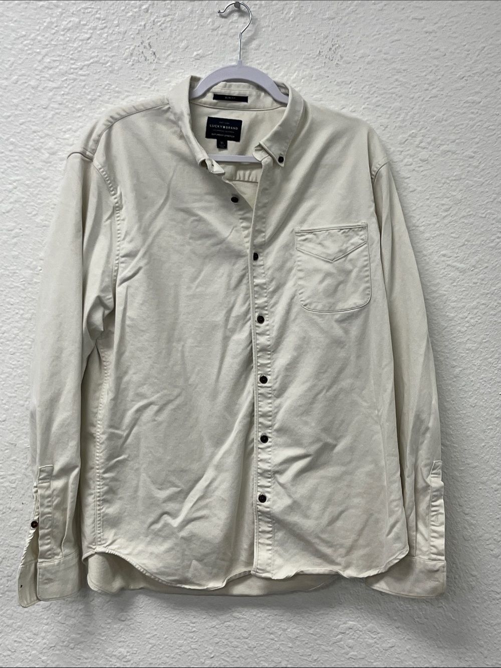 Lucky Brand Men's Cream Button-Down Shirt. #1234